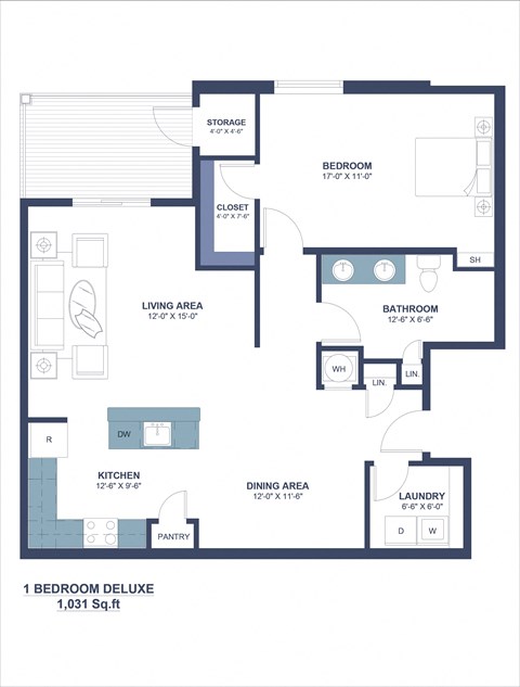 a floor plan of a unit with a bedroom and a living room